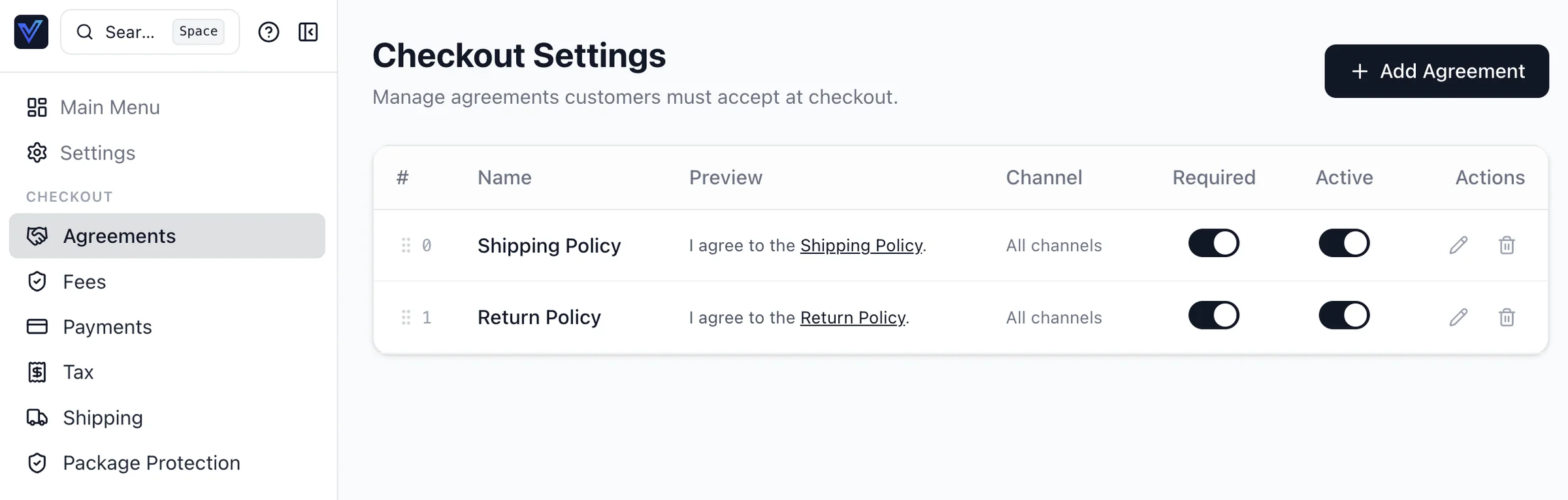 Checkout agreements